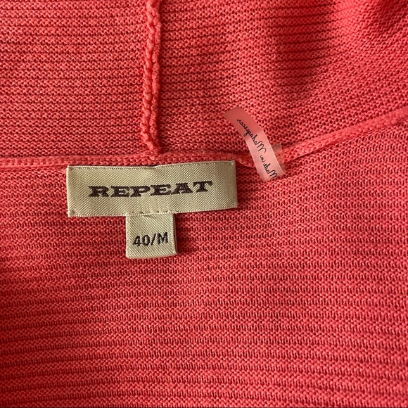 Repeat Coral Pink Open Cotton Blend Long Cardigan with Fringe Trimmed Edge M - Picture 6 of 8